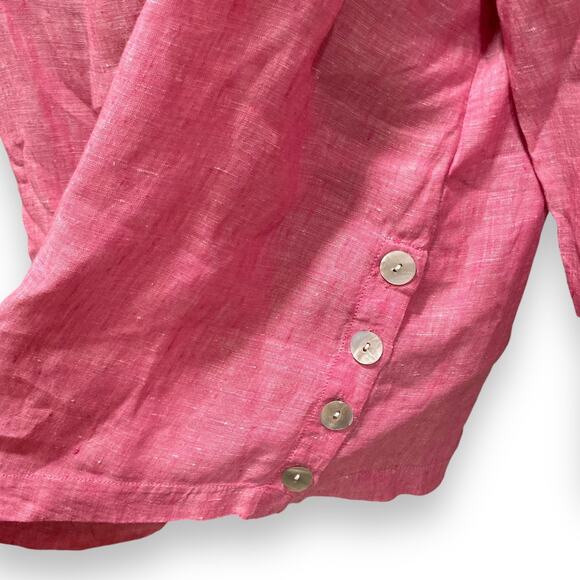 Tahari Pink 3/4 Sleeve Oversize Boho Mom Gauze Loose Fit Linen Top Size 1X - Picture 8 of 16
